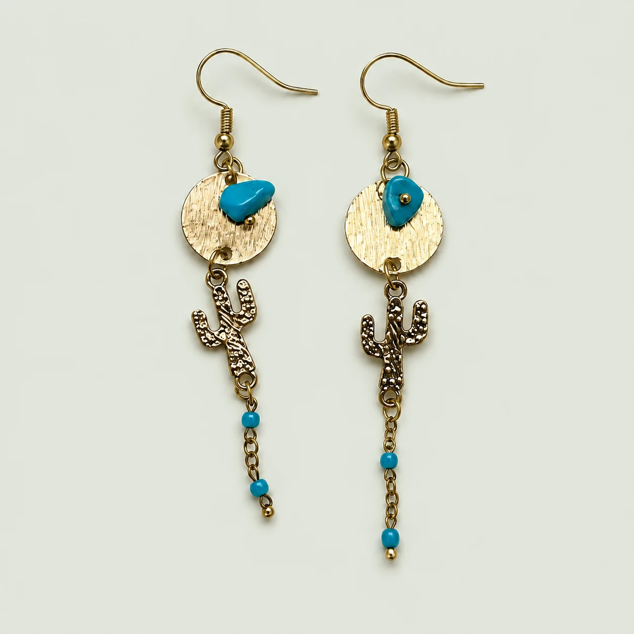 Cactus and disc earrings with blue accents