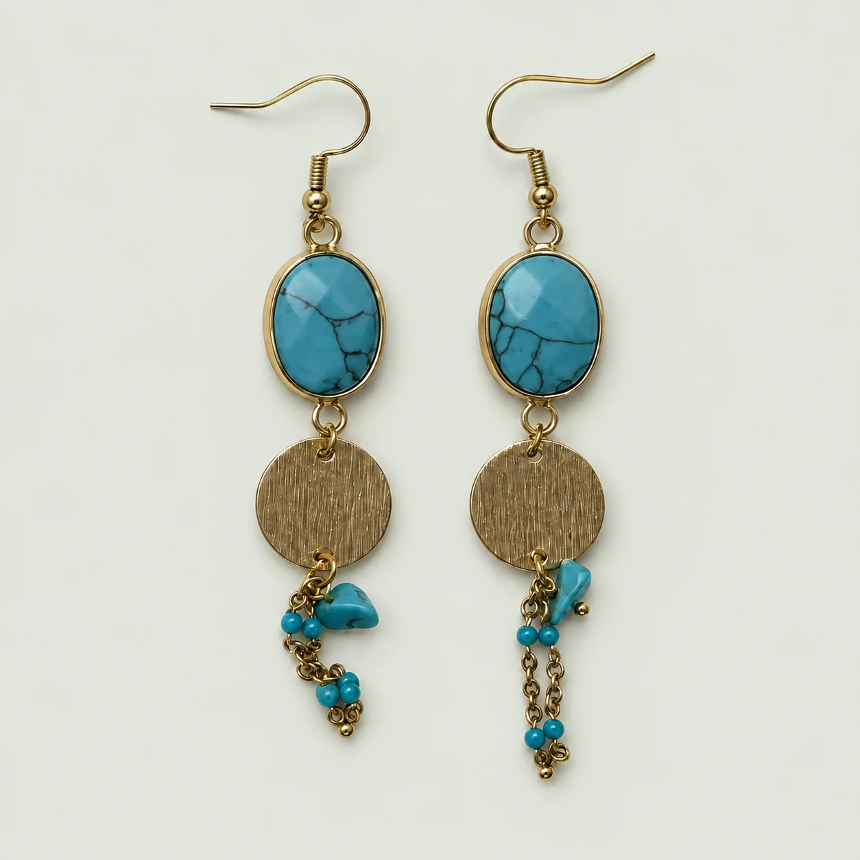 Oval stone & disc earrings