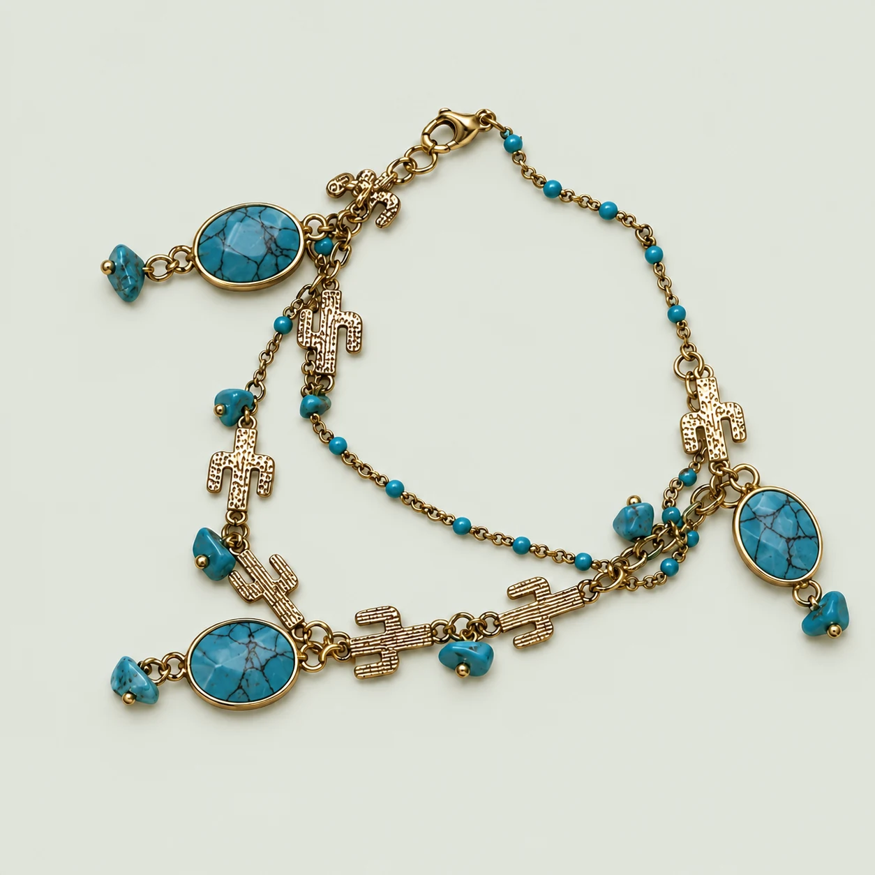 Cactus & oval stone chain